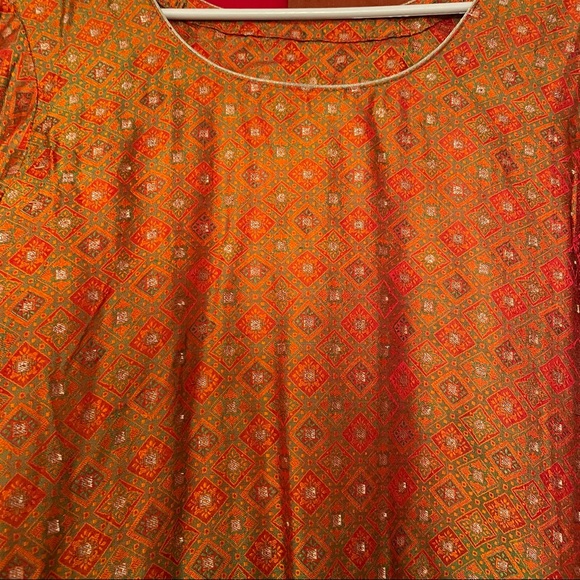 Orange & Green Salwar Kameez Indian 3-Piece Set – Punjab/Pakistan Style - Picture 7 of 8